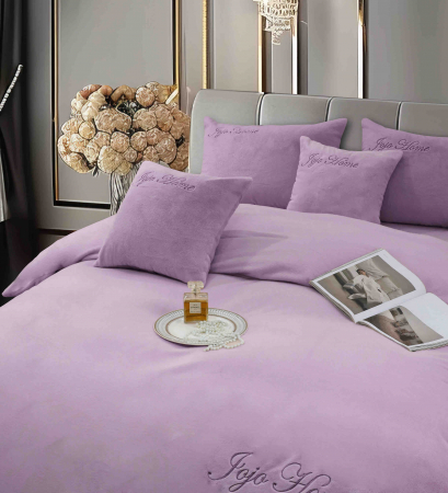 Lenjerie de pat, cu Broderie, Cocolino tip Blăniță Iepure, 2 Persoane, 6 Piese, cu ELASTIC - Mov [2]