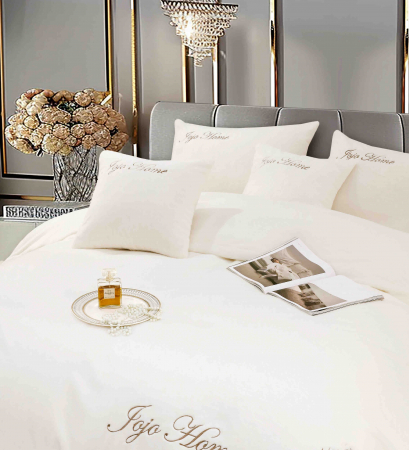 Lenjerie de pat, cu Broderie, Cocolino tip Blăniță Iepure, 2 Persoane, 6 Piese, cu ELASTIC - Crem [3]