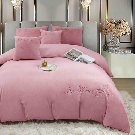 Lenjerie de pat, cu Broderie, Cocolino tip Blăniță Iepure, 2 Persoane, 6 Piese, cu ELASTIC - Roz [2]