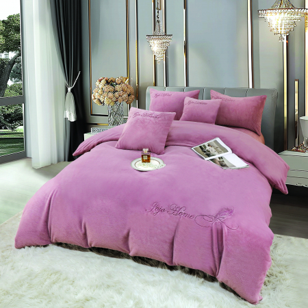 Lenjerii Cocolino Brodate - Lenjerie de pat, cu Broderie, Cocolino tip Blăniță Iepure, 2 Persoane, 6 Piese, cu ELASTIC - Roz