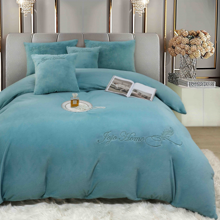 Lenjerie de pat, cu Broderie, Cocolino tip Blăniță Iepure, 2 Persoane, 6 Piese, cu ELASTIC - Turcoaz [2]