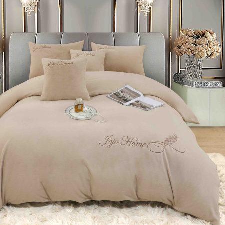 Lenjerie de pat, cu Broderie, Cocolino tip Blăniță Iepure, 2 Persoane, 6 Piese, cu ELASTIC - Maro [2]