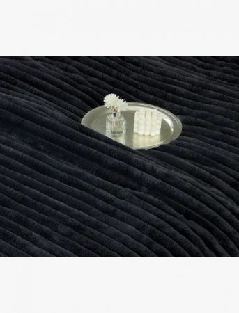 Lenjerie de pat cu Pilota Inclusa , Cearceaf cu Elastic, 6 Piese, Blană de Iepure Artificială - Negru [3]