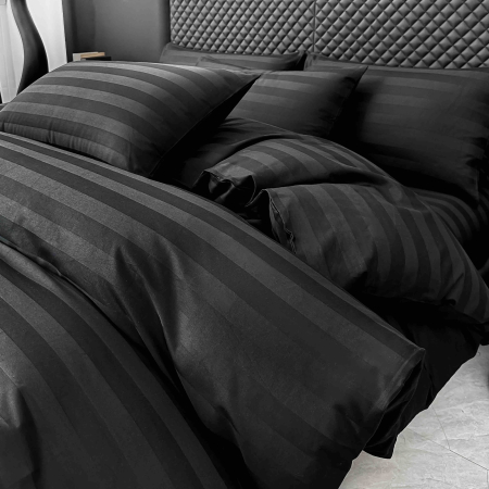 Lenjerie De Pat Damasc Bumbac 100% - 6 Piese - Negru [3]
