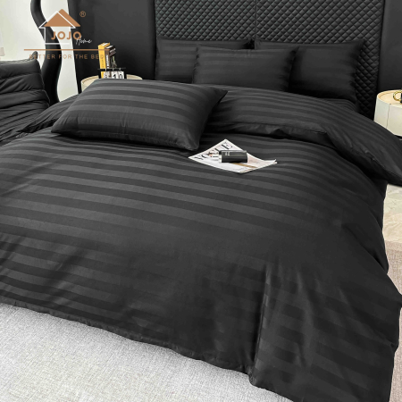 Lenjerie De Pat Damasc Bumbac 100% - 6 Piese - Negru [1]