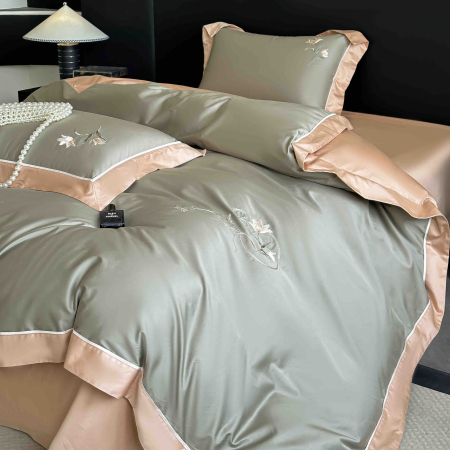 Lenjerii Deluxe cu Broderie 100% Bumbac Satinat - Lenjerie de pat Deluxe, 100% Bumbac Satinat, cu broderie, 4 piese