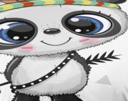 Lenjerie de Pat Bumbac Finet, Imprimeu 5D, Pat Dublu, 6 Piese - Alb, Panda [2]