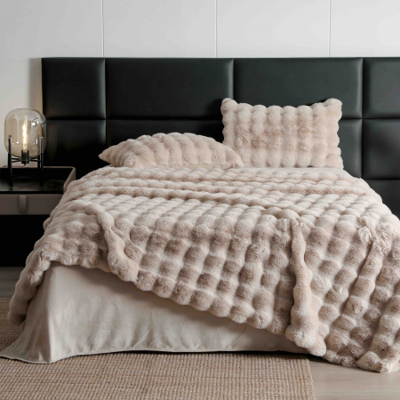 Lenjerii Cu Blanita Artificiala De Iepure - Lenjerie De Pat Pufoasa Rabbit Luxury Edition, 6 Piese, Bej, RL-LCI-5
