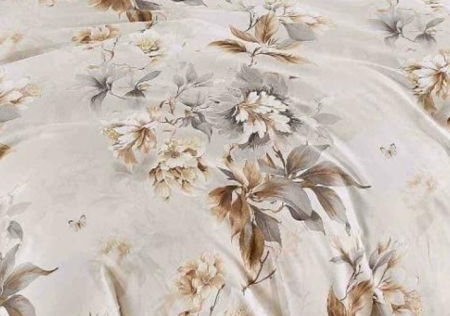 Lenjerie de Pat Bumbac Finet, Pat Dublu, 6 Piese - Crem, Flori Maro [2]