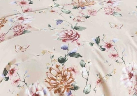 Lenjerie de pat dublu din bumbac tip finet, crem cu flori roz, set de 6 piese [2]