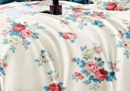 Lenjerie de Pat Bumbac Finet, Pat Dublu, 6 Piese - Crem, Flori Colorate [2]