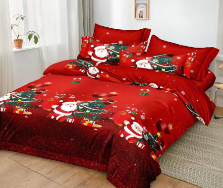 Produse pentru craciun - Lenjerie Din Bumbac Tip Finet 6 Piese Pentru Pat Dublu - Colectia Craciun