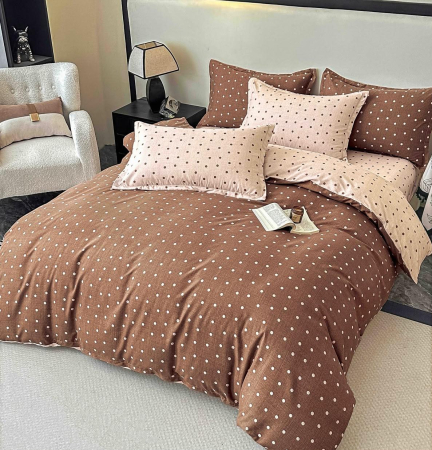 Oferta 2 Lenjerii Bumbac Finet La Doar 219 RON - Lenjerie de Pat Bumbac Finet, Pat Dublu, 6 Piese - Maro, Buline