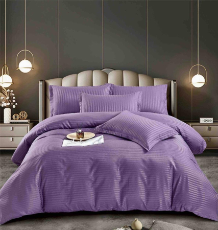 Lenjerii Damasc Fara Elastic - Lenjerie pat dublu 100% Damasc PREMIUM, 6 Piese - Mov