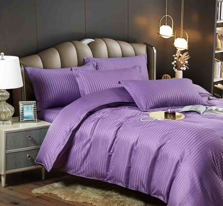 Lenjerie pat dublu 100% Damasc PREMIUM, 6 Piese - Mov [2]