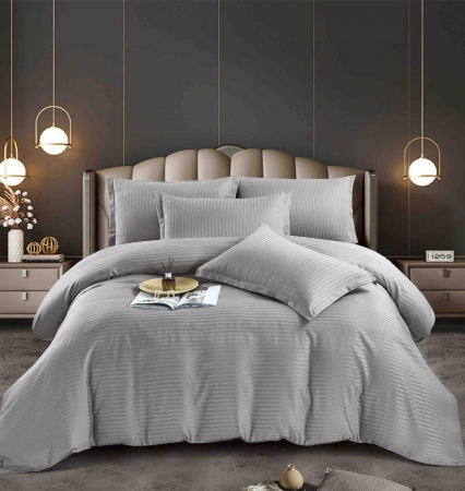 Lenjerii de Pat Bumbac 100% Damasc - Confort și Eleganță în Dormitor - Lenjerie pat dublu 100% Damasc PREMIUM, 6 Piese - Gri Deschis