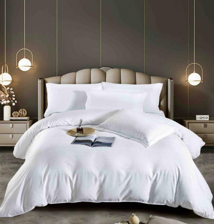 Lenjerii de Pat Bumbac 100% Damasc - Confort și Eleganță în Dormitor - Lenjerie pat dublu 100% Damasc PREMIUM, Cu Elastic, 6 Piese - Alb