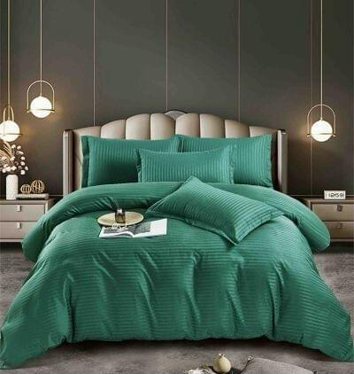 Lenjerii de Pat Bumbac 100% Damasc - Confort și Eleganță în Dormitor - Lenjerie pat dublu 100% Damasc PREMIUM, Cu Elastic, 6 Piese - Verde Smarald