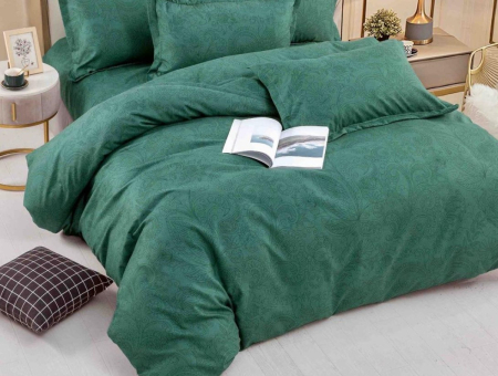 Lenjerie de Pat Bumbac Finet, Pat Dublu, 6 Piese, Cearceaf cu Elastic - Verde Inchis [1]
