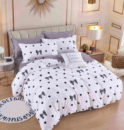 Lenjerii Bumbac Finet Cearceaf Pat Cu Elastic - Lenjerie Pat Dublu, Bumbac Finet, 6 Piese, CU ELASTIC