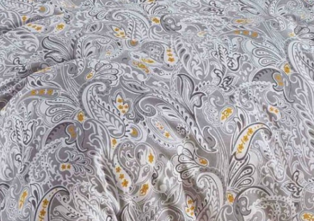 Lenjerie de Pat Bumbac Finet, Pat Dublu, 6 Piese, Cearceaf cu Elastic - Gri, Flori [2]