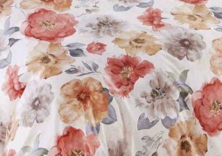 Lenjerie de Pat Bumbac Finet, Pat Dublu, 6 Piese, Cearceaf cu Elastic - Crem, Trandafiri Corai [2]