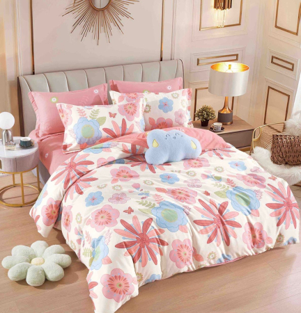 Lenjerii Bumbac Finet Cearceaf Pat Cu Elastic - Lenjerie Pat Dublu, Bumbac Finet, 6 Piese, CU ELASTIC