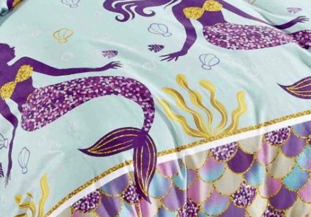 Lenjerie de Pat Bumbac Finet, Pat Dublu, 6 Piese, Cearceaf cu Elastic - Mov, Unicorni [2]