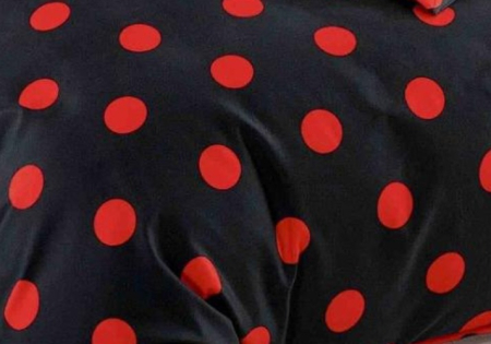 Lenjerie de Pat Bumbac Finet, Pat Dublu, 6 Piese, Cearceaf cu Elastic - Negru, Buline Rosii [2]