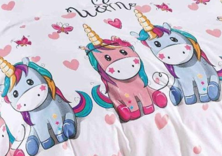 Lenjerie de Pat Bumbac Finet, Pat Dublu, 6 Piese, Cearceaf cu Elastic - Roz, Unicorni [2]