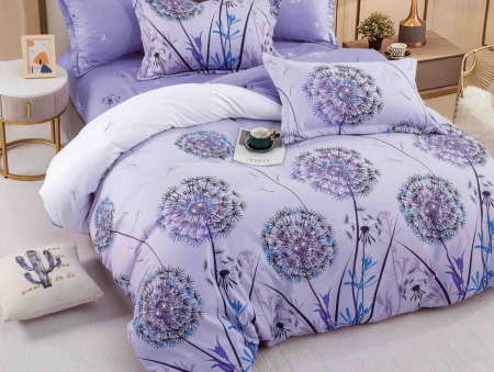 Lenjerie de Pat Bumbac Finet, Pat Dublu, 6 Piese, Cearceaf cu Elastic - Lila, Papadie [1]