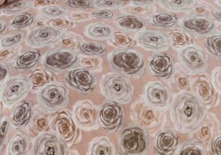 Lenjerie de Pat Bumbac Finet, Pat Dublu, 6 Piese, Cearceaf cu Elastic - Bej, Flori [2]