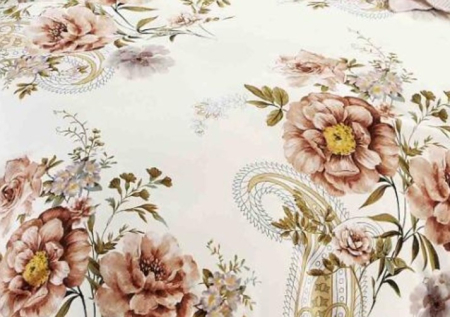 Lenjerie de Pat Bumbac Finet, Pat Dublu, 6 Piese, Cearceaf cu Elastic - Crem, Trandafiri Bej [2]