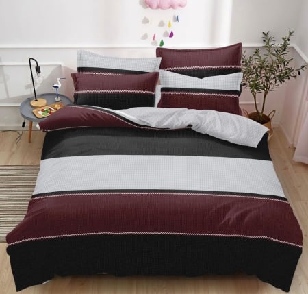 Lenjerii Bumbac Finet Cu Elastic - Lenjerie Pat Dublu, Bumbac Finet, 6 Piese, CU ELASTIC - Gri Inchis/Bej