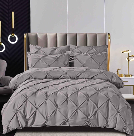 Lenjerii Uni Cu Pliuri Cearceaf Pat Cu Elastic - Lenjerie Pat Dublu cu Pliuri – 6 Piese, Bumbac Finet, Cearceaf Elastic