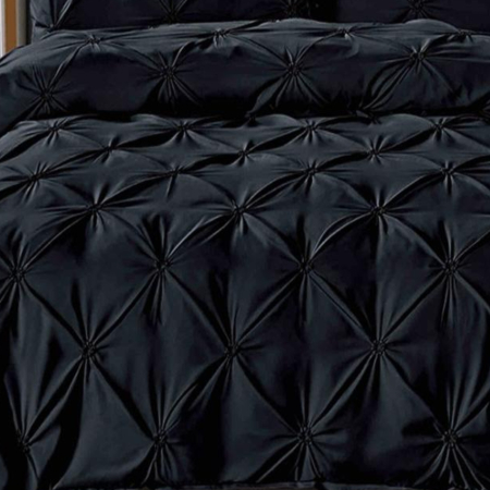 Lenjerie de Pat Bumbac Finet cu Pliuri, Pat Dublu, 6 Piese, Cearceaf cu Elastic - Negru [2]
