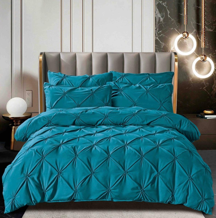 Lenjerii Uni Cu Pliuri Cearceaf Pat Cu Elastic - Lenjerie Pat Dublu cu Pliuri – 6 Piese, Bumbac Finet, Cearceaf Elastic