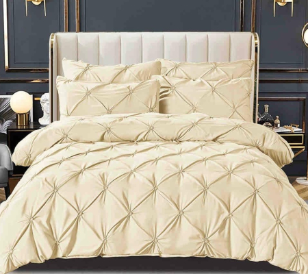 Lenjerie de Pat Bumbac Finet, Pat Dublu, 6 Piese, Cearceaf cu Elastic, cu Pliuri - Crem [1]