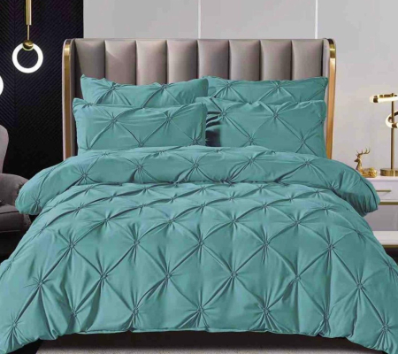 Lenjerie de Pat Bumbac Finet, Pat Dublu, 6 Piese, Cearceaf cu Elastic, cu Pliuri - Verde Petrol [1]