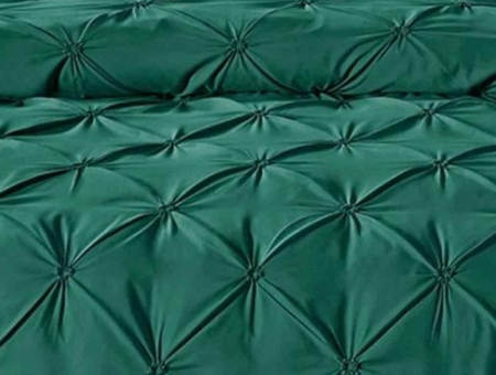 Lenjerie de Pat Bumbac Finet, Pat Dublu, 6 Piese, Cearceaf cu Elastic, cu Pliuri - Verde Inchis [2]