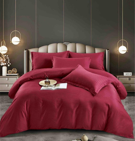 Lenjerii Damasc Fara Elastic - Lenjerie pat dublu, Damasc Finetat Deluxe, 6 Piese - Grena