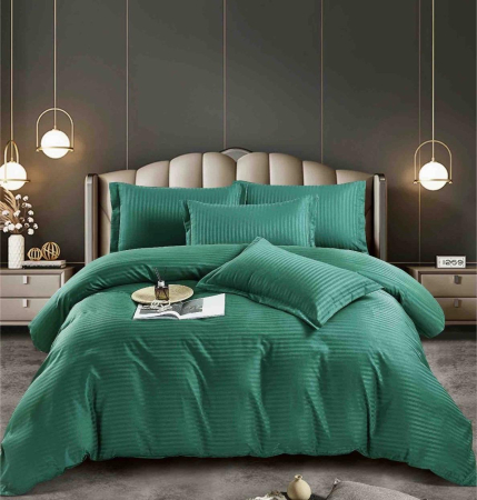 Lenjerii de Pat Bumbac 100% Damasc - Confort și Eleganță în Dormitor - Lenjerie pat dublu, Damasc Finetat Deluxe, 6 Piese - Verde Smarald