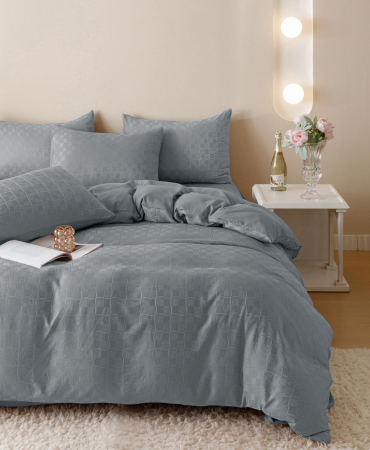 Lenjerie de Pat Bumbac Finet Jacquard, Pat Dublu, 6 Piese - Gri [5]