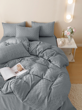 Lenjerie de Pat Bumbac Finet Jacquard, Pat Dublu, 6 Piese - Gri [3]