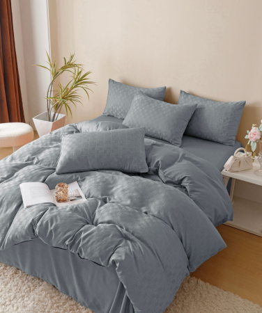 Lenjerii Jacquard Finetat - Lenjerie de Pat Bumbac Finet Jacquard, Pat Dublu, 6 Piese - Gri