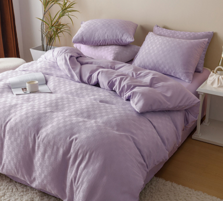 Lenjerii Jacquard Finetat - Lenjerie de Pat Bumbac Finet Jacquard, Pat Dublu, 6 Piese - Lila