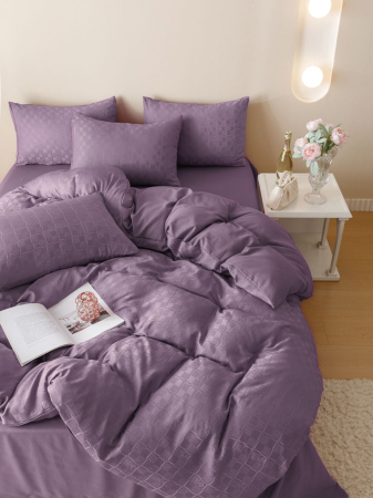 Lenjerie de Pat Bumbac Finet Jacquard, Pat Dublu, 6 Piese - Mov [4]