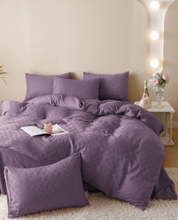 Lenjerie de Pat Bumbac Finet Jacquard, Pat Dublu, 6 Piese - Mov [1]