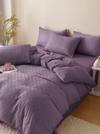 Lenjerie de Pat Bumbac Finet Jacquard, Pat Dublu, 6 Piese - Mov [2]