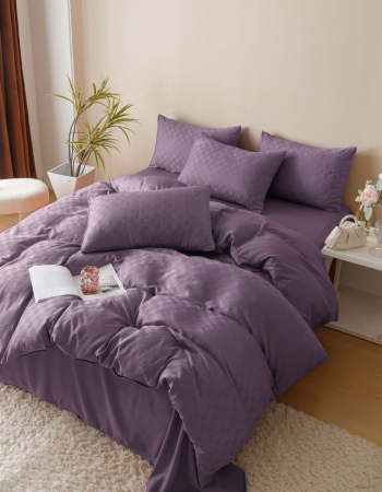 Lenjerii Jacquard Finetat - Lenjerie de Pat Bumbac Finet Jacquard, Pat Dublu, 6 Piese - Mov